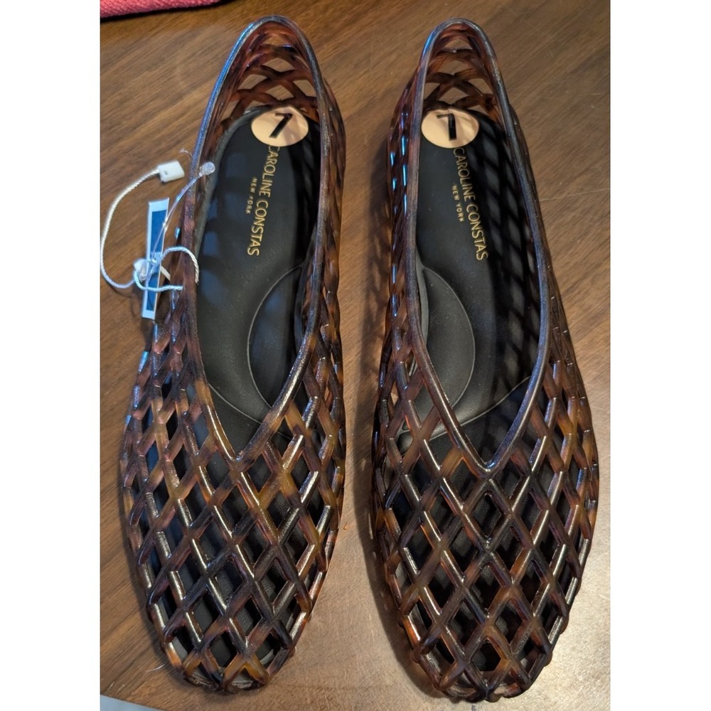 Caroline Constas Tortoise Jelly Flats Slip on shoes NEW Size 7